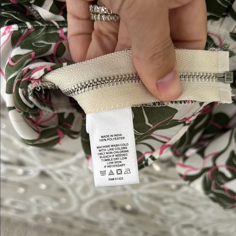 PARKER Cream Green Pink Floral Key Hole Peplum Tank Top 4